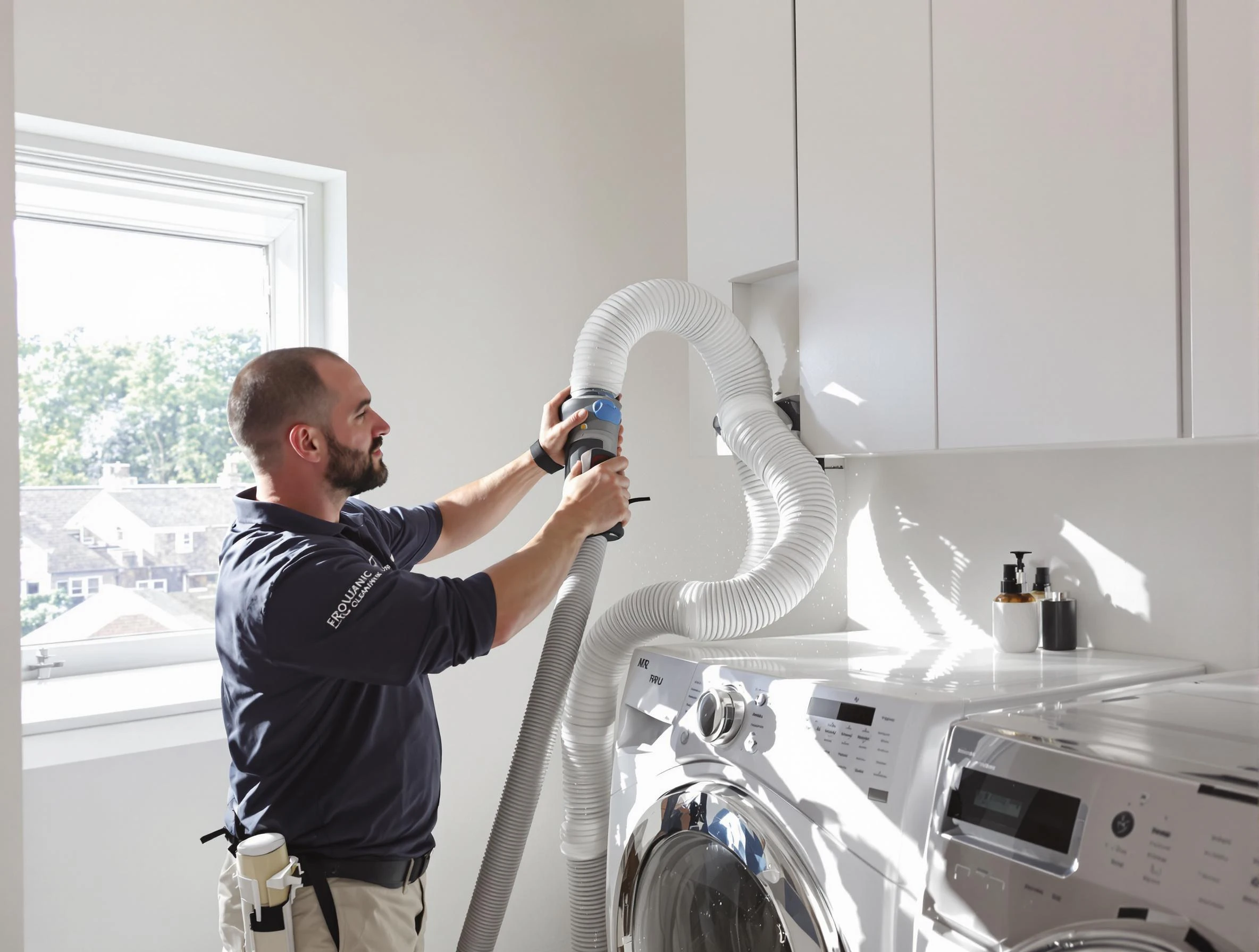 Certified Canton Dryer Vent Cleaning technician performing dryer vent cleaning in Canton